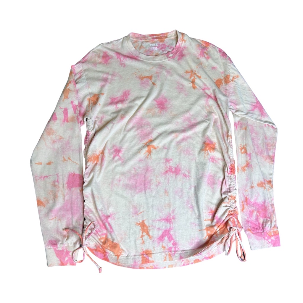 Vs Pink Tie Dye Ruched Sides Cotton Campus Long Sleeve Tee Xl Nwt